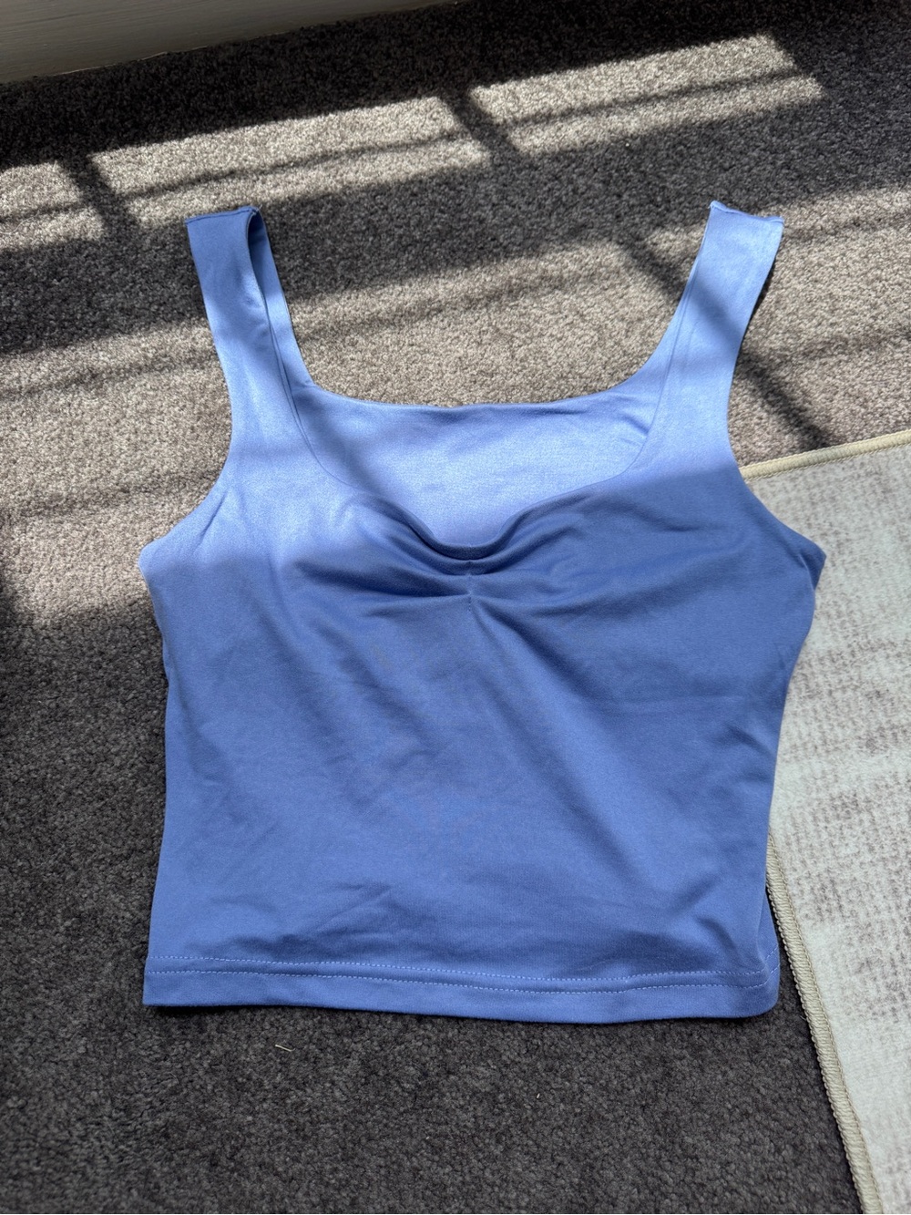 Women’s Blue Square Neck Wide Strap Cropped Stretch Athletic Fit Activewear Tank